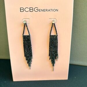 BCBG RHINESTONE CRYSTAL FRINGE EARRINGS